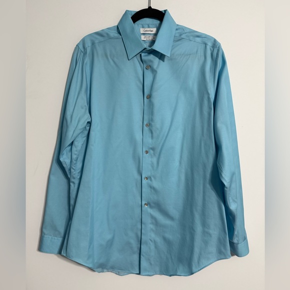 Calvin Klein Slim Fit Non-Iron Performance Dress Shirt Blue 16.5 34/35 - Picture 3 of 13